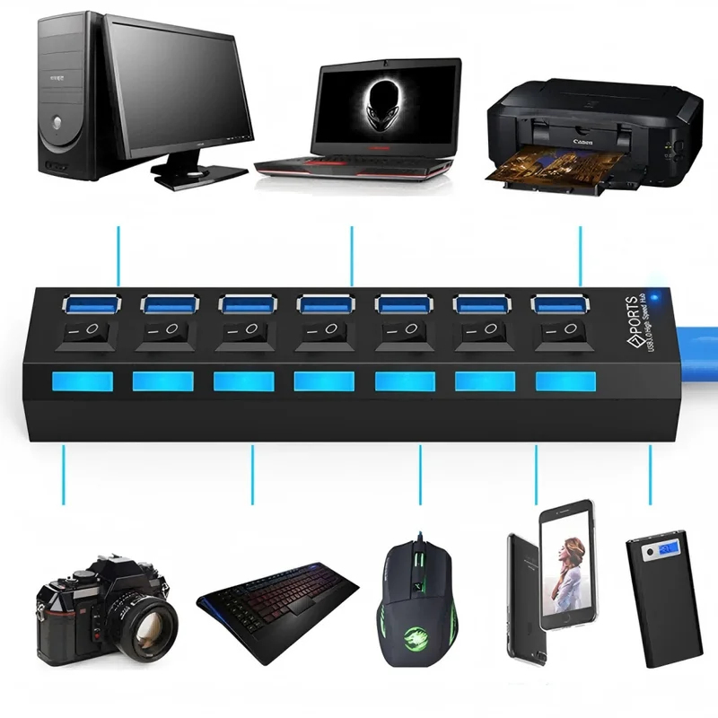 Hub USB 2.0 z 7 portami, LED,  – Laptop Accessories Hub recenzja i cena