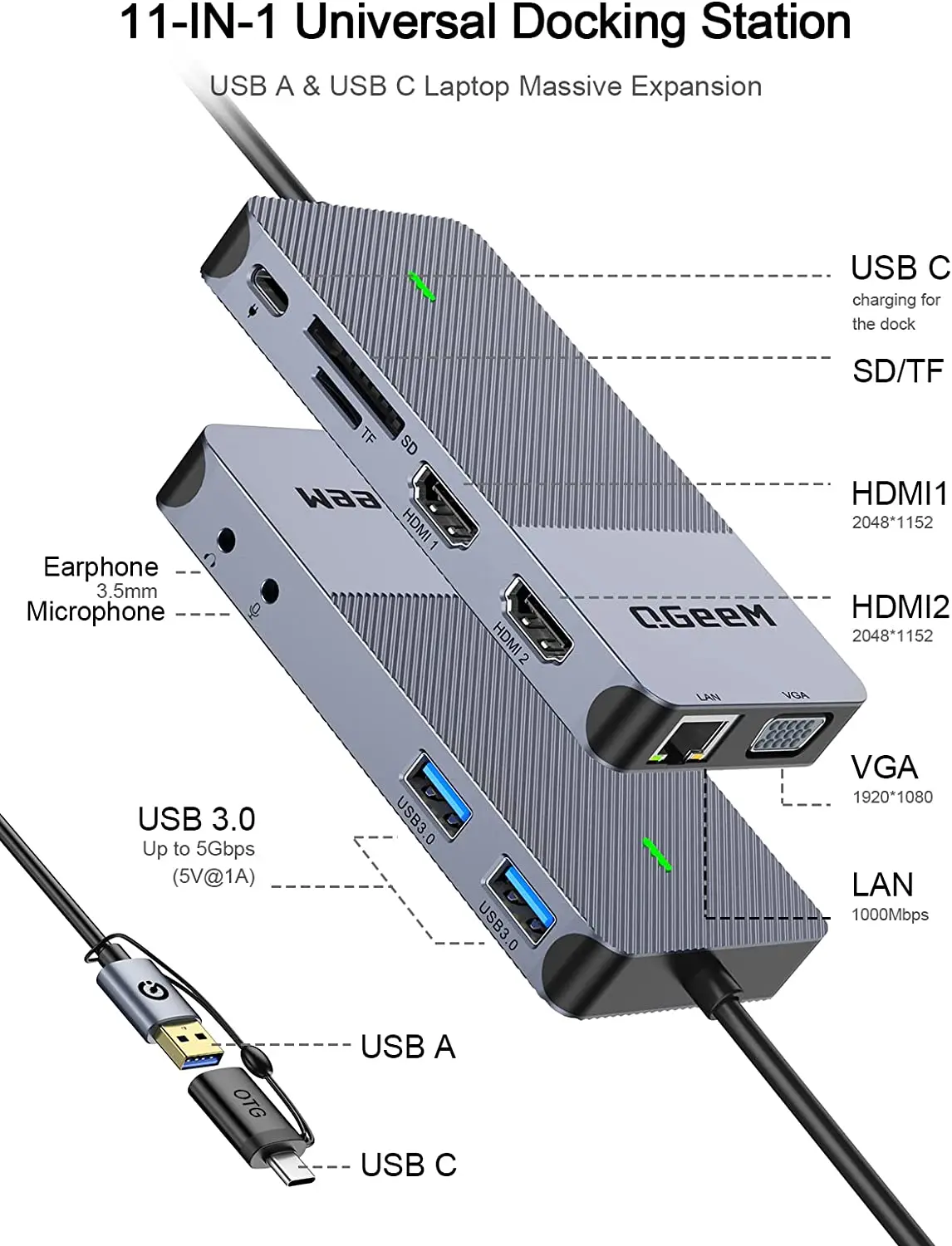 Stacja dokująca QGeeM USB 3.0, – Laptop Accessories Hub recenzja i cena